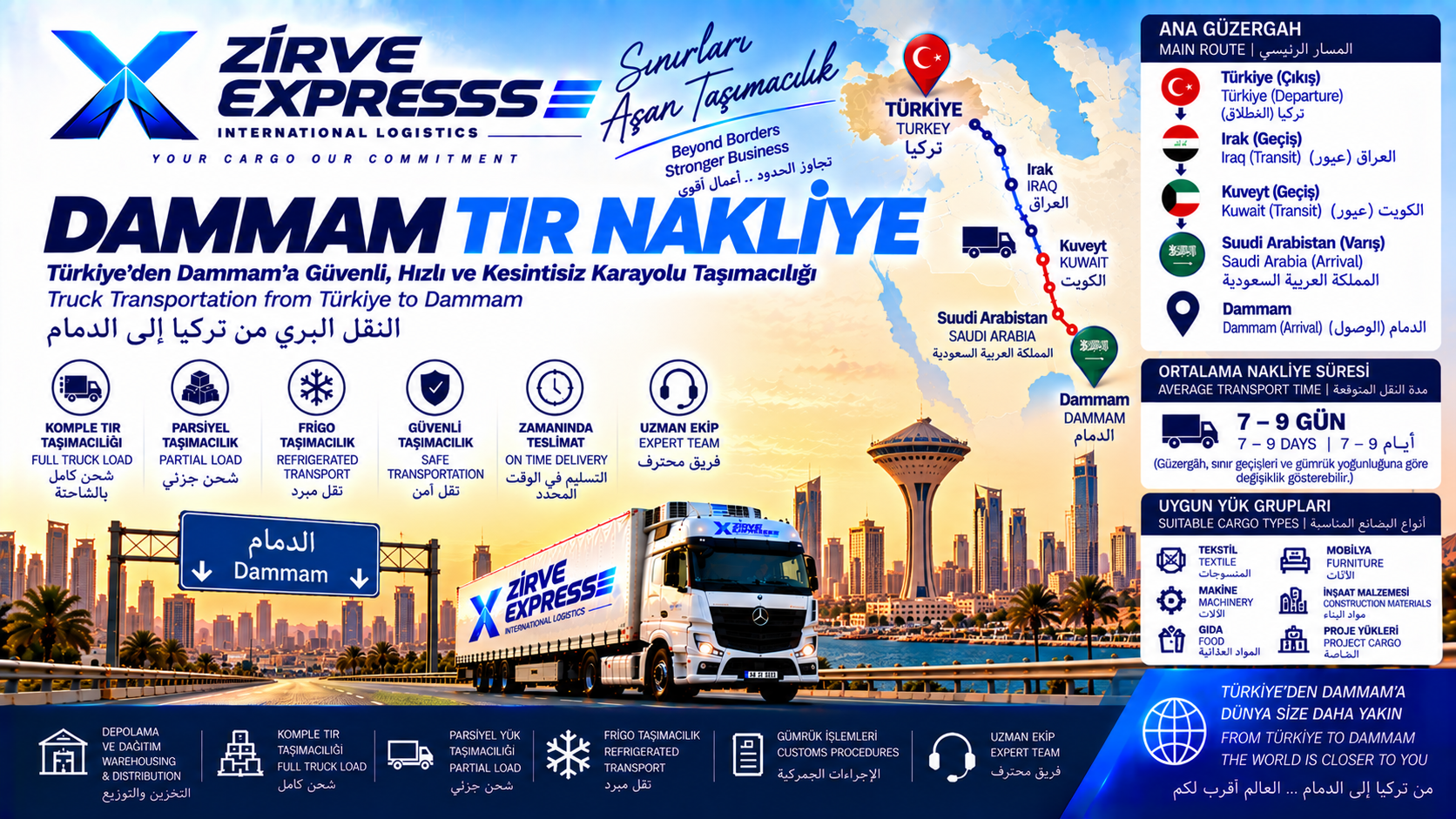 Dammam TIR Nakliye | Türkiye'den Dammam'a Komple ve Parsiyel Taşımacılık