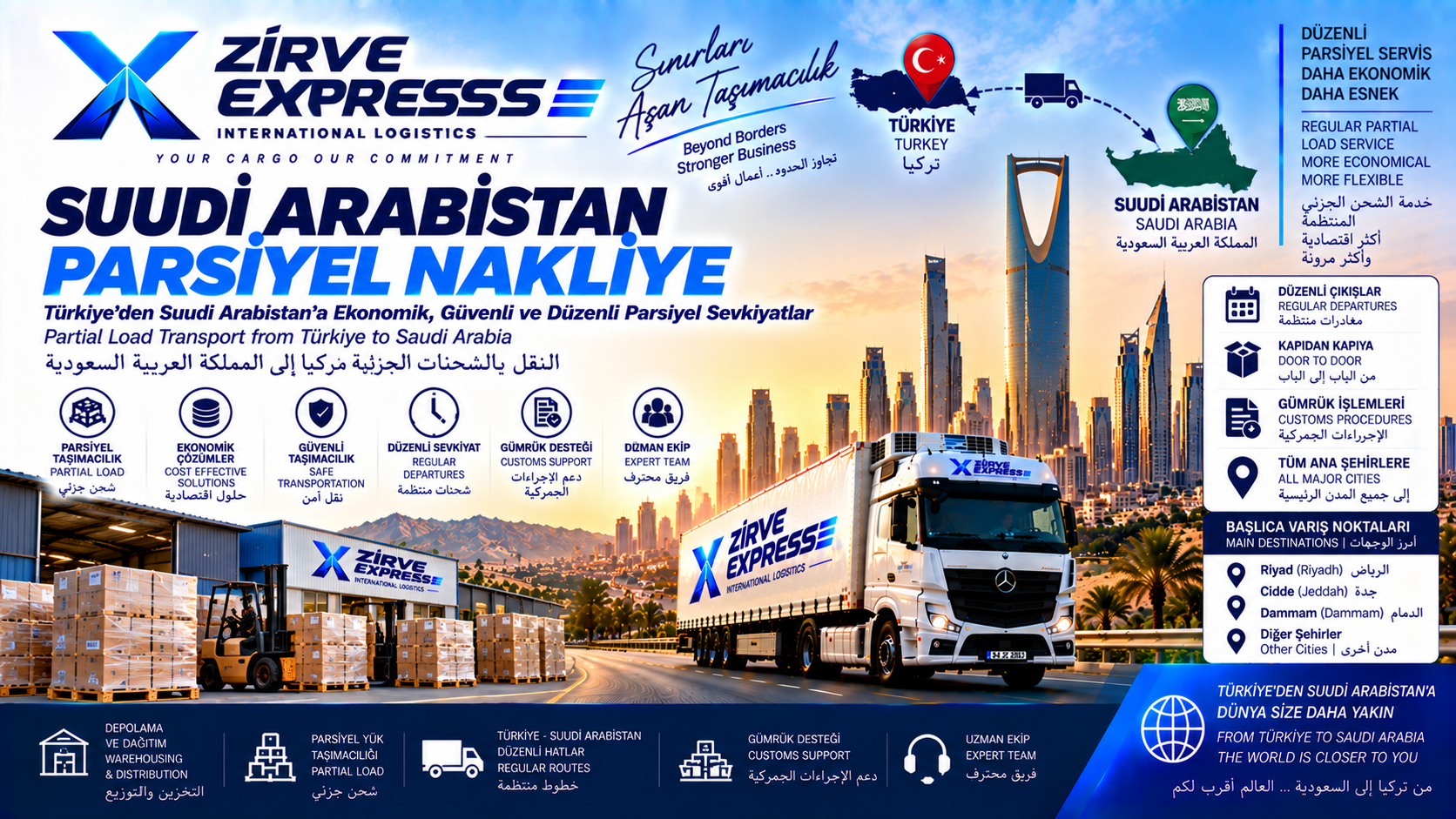 Suudi Arabistan Parsiyel Nakliye | Türkiye'den Riyad, Cidde ve Dammam'a Grupaj Taşımacılık